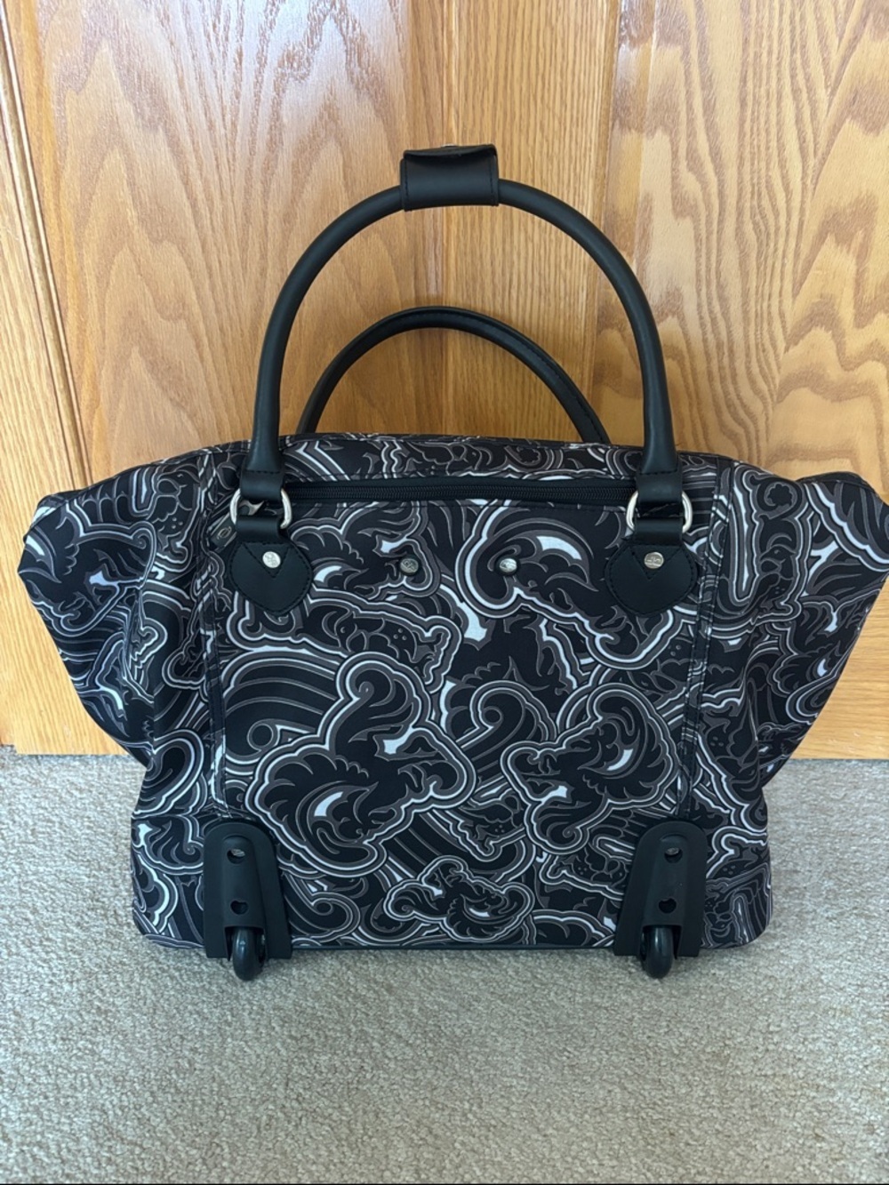Calpak Black and Gray Swirl-Print Rolling Tote - Picture 3 of 10